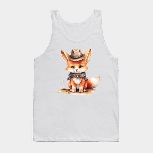 Red Fox Wearing a Cowboy Hat Tank Top by Chromatic Fusion Studio